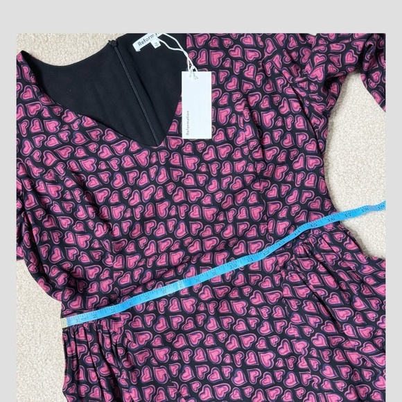 NWT Reformation Tamsin Mini Dress Bon Bon Pink Hearts Motif Long Sleeve Size 12 - Picture 13 of 16